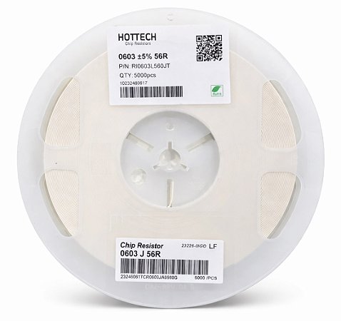 Resistor 56 Ohm SMD 0603 100mW 5% RI0603L560JT – Bobina 5.000 Peças