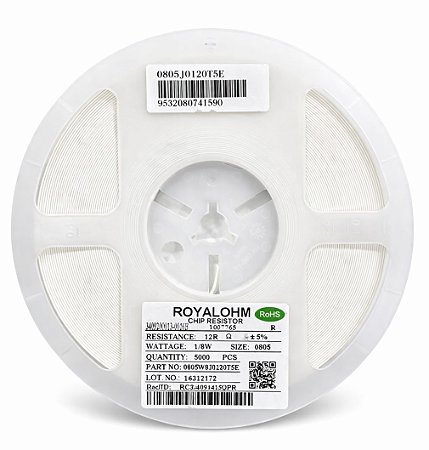 Rolo 5000x Resistor Chip SMD 12R 0805 1/8W 5% Royalohm 0805W8J0120T5E