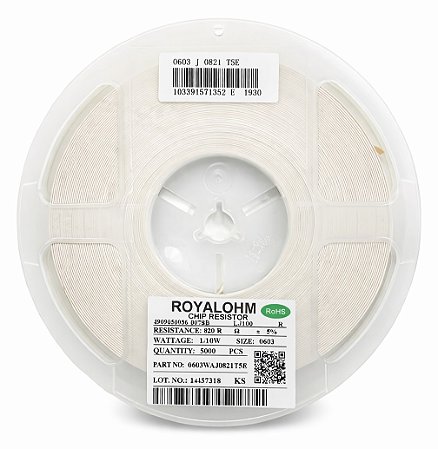 Resistor SMD 820 Ohms 0603 1/10W 5% 0603WAJ0821T5E – Carretel 5000pcs