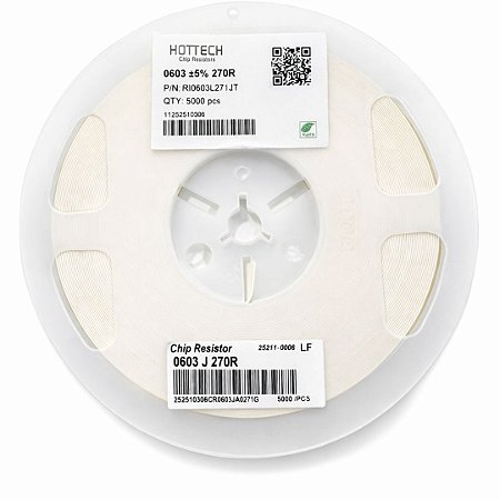 Resistor SMD 0603 270 Ohms 1/10W 5% – Embalagem 5.000 Unidades (RI0603L271JT)