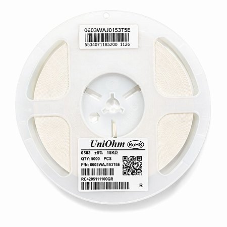 Resistor SMD 0603 15K Ohms 1/10W 5% – Embalagem 5.000 Unidades (0603WAJ0153T5E)