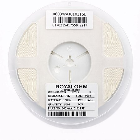 Resistor SMD 0603 10K Ohms 1/10W 5% – Embalagem 5.000 Unidades (0603WAJ0103T5E)