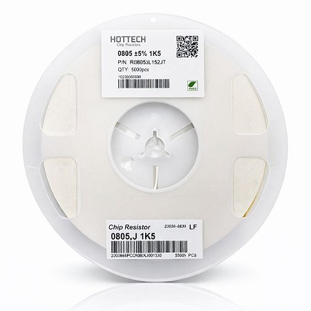 Resistor SMD 0805 1K5 Ohms 1/8W 5% – Embalagem 5.000 Unidades (RI0805L152JT)