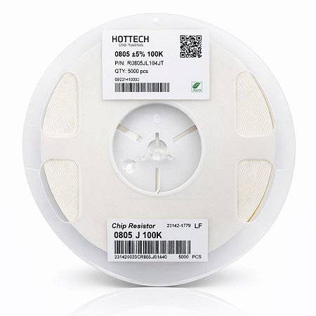 Resistor SMD 0805 100K Ohms 1/8W 5% – Embalagem 5.000 Unidades (RI0805L104JT)