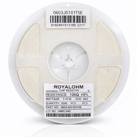 Resistor SMD 0603 100 Ohms 1/10W 5% – Embalagem com 5.000 Peças (0603WAJ0101T5E)