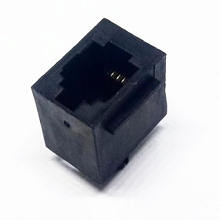 Conector Modular RJ11 6P4 180° PCB 4 Pinos Preto