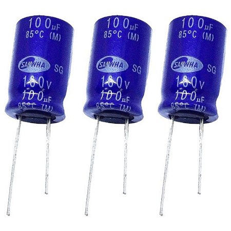 Capacitor Eletrolítico 100uF x 160V 85°C 26x16mm Samwha