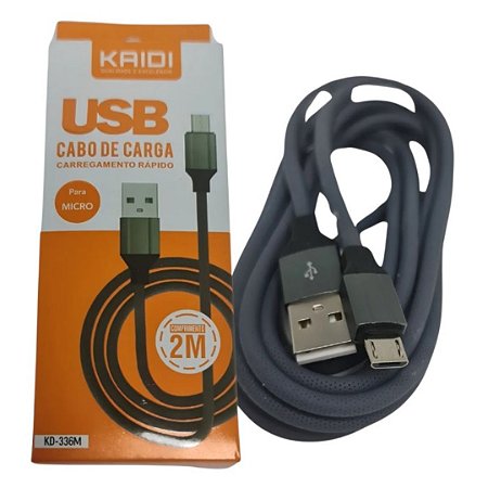 Cabo de Energia e Dados USB para Micro USB V8 2 Metros (KD-336M)