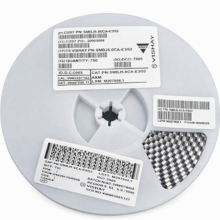 Diodo TVS SMBJ5.0CA 5V 600W SMD DO-214AA Vishay Rolo 750pcs