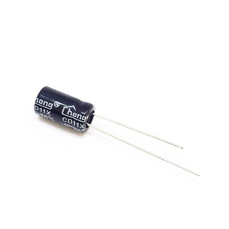 Capacitor 100uF 25V Eletrolítico 105° Radial 6x11mm Chong