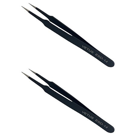 Pinça de Precisão Antiestática VETUS ESD-14 110mm Ponta Reta Longa