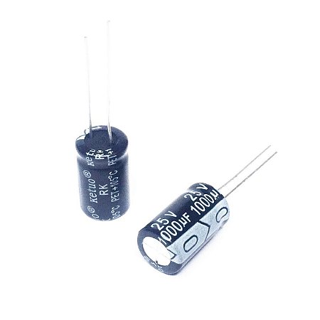 Capacitor 1000uF 25V Eletrolítico Radial 105°C 10x16mm Polarizado Alta Capacitância