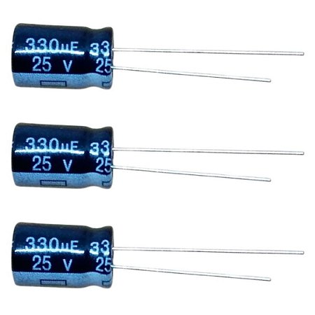 Capacitor Eletrolítico 330uF 25V 105°C Dimensão 8x12mm Chong