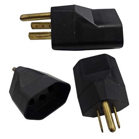 Adaptador Elétrico 3 Pinos 15A 250V Conversor Tomada Antiga Preto
