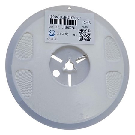 Rolo 4.000 Pçs Capacitor SMD 470pF 50V X7R 0603 (TCC0603X7R471K500CT)