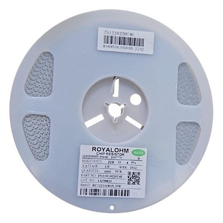 Rolo com 4.000 Resistores SMD 22Ω 2512 1 Watt 5% Código 25121WJ0220T4E