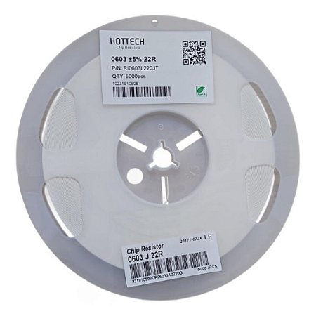 Resistor SMD 22 Ohms 0603 1/10W 5% RI0603L220JT - Rolo 5.000 Peças