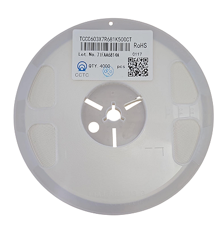 Capacitor SMD 680pF 50V 10% 0603 TCC0603X7R681K500CT - Rolo 4.000x