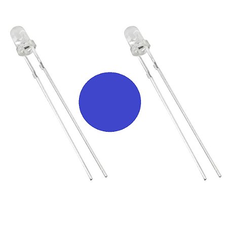 LED 3mm Azul Transparente Alto Brilho 1000-1500mcd Allcone 03141BC