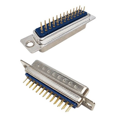 Conector D-Sub DB-25 Macho 25 Pinos Solda em Placa 180 Graus Azul