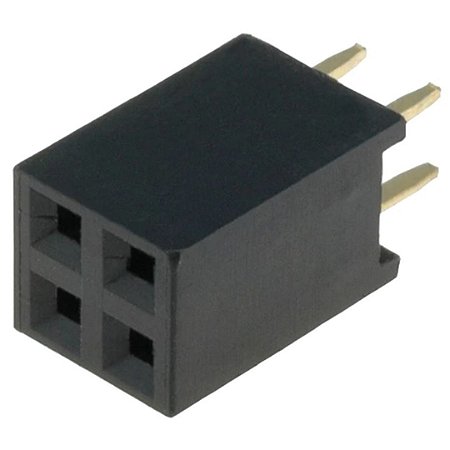 Barra de Pinos Fêmea MCI 2x2 Dupla Fileira 180° 2,54mm