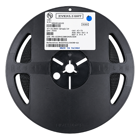 LED SMD 0805 Azul 43MCD 2V 17-21/BHC-AP1Q2/3T - Rolo 3.000 Peças