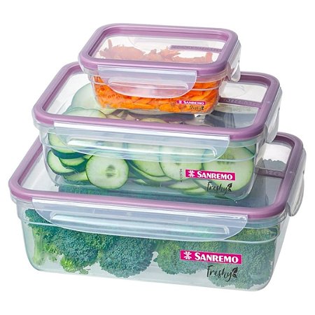 Jogo de 3 Potes Plásticos para Alimentos Sanremo 330mL, 1,24L e 2,5L