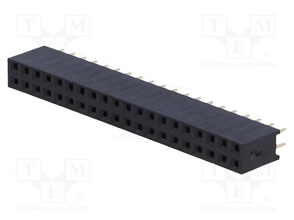 Barra Fêmea 2x20 Pinos 2,54mm 180° para PCB