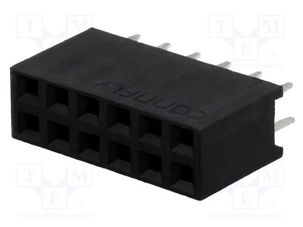 Barra Fêmea 2x6 Pinos 2,54mm 180° para PCB