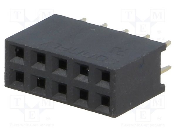 Barra Fêmea 2x5 Pinos 2,54mm 180° para PCB