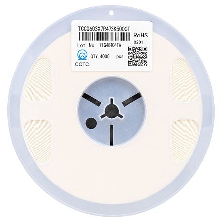 Capacitor MLCC SMD 0603 47nF 50V 10% TCC0603X7R473K500CT - Rolo 4.000x