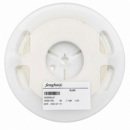 Rolo com 10.000 Peças - Resistor SMD 0Ω 0402 5% RC02000JT Fenghua Advanced