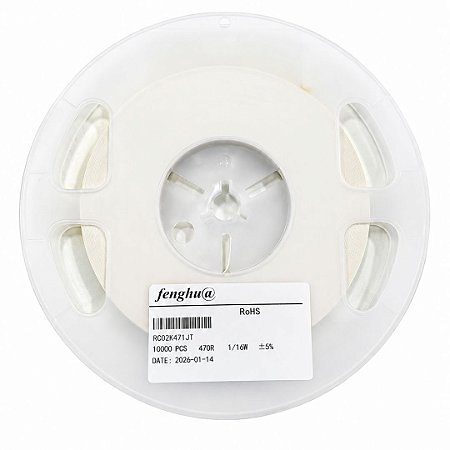 Rolo com 10.000 Peças - Resistor SMD 470Ω 0402 5% RC02K471JT Fenghua Advanced