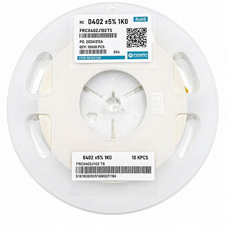 Rolo com 10.000 Peças - Resistor SMD 1KΩ 0402 5% FRC0402J102TS FOJAN