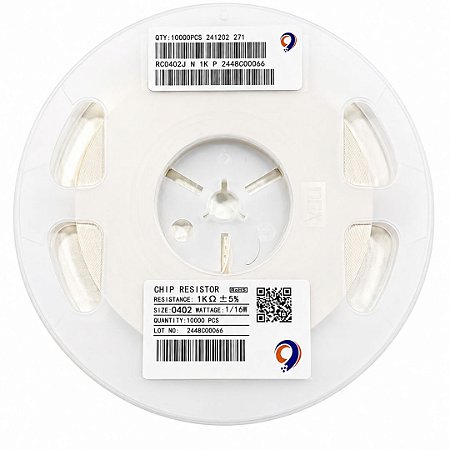 Rolo com 10.000 Peças - Resistor SMD 1KΩ 0402 5% RC0402JN1K Yageo