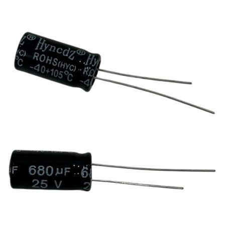 Capacitor Eletrolítico Radial 680uF x 25V 105°C 8x16mm Hyncdz