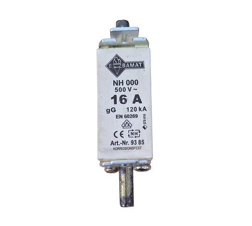 Fusível NH000 16A 500V gG Retardado Alta Capacidade 120kA EBAMAT