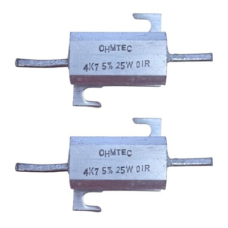 Resistor de Fio Bobinado 4,7K Ohms 25W 5% Carcaça de Alumínio Ohmtec