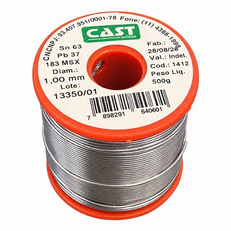 Rolo de Solda Estanho 500g 1mm Sn63/Pb37 CAST 183MSX