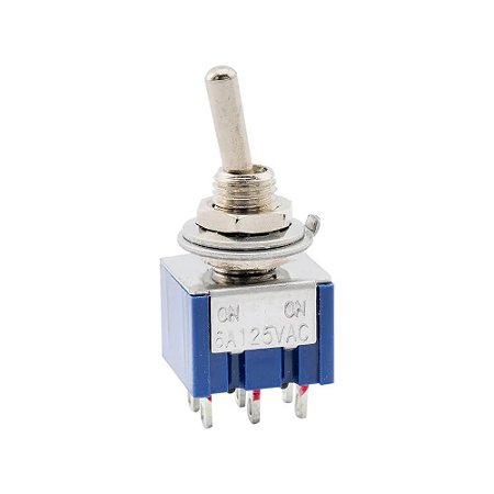 Chave Alavanca Mini MTS-202 6 Terminais ON-ON 2 Posições 250V Azul