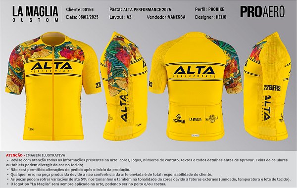JERSEY AMARELA - Modelo Slim Pró Aero