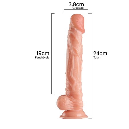 Pênis realístico em silicone com testículo e ventosa (24x3,5cm)