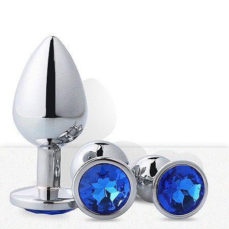 Kit 3uni Plug anal em metal com jóia redonda na base (P/M/G)