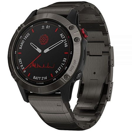 Relógio Multi Esportivo Garmin Fenix 6 PRO Solar Pulseira em Titânio Cinza com Vidro PowerGlass + Monitor Cardíaco e Pagamentos -010-02410-25