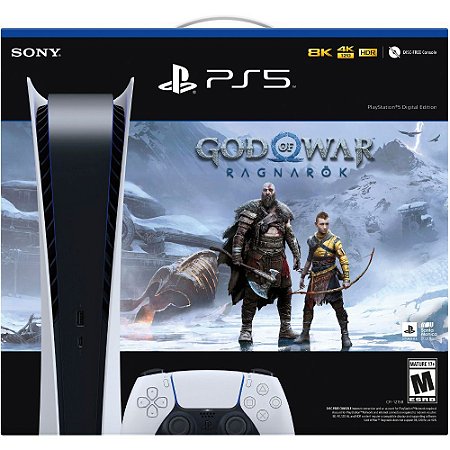 Console Sony Playstation 5 825Gb Versão Digital CFI-1215B 8K Bivolt Branco + Jogo God Of War Ragnarok