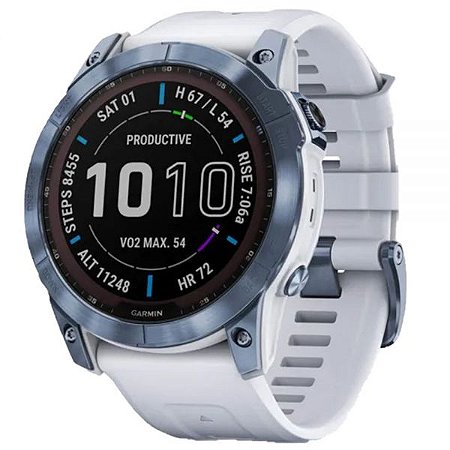 Relógio Multi Esportivo Garmin Fenix 7X Solar em Safira com pulseira Azul Mineral em 51mm com tela Touch