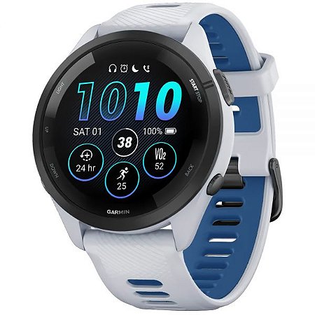 Relogio Smartwatch Garmin Forerunner 265 46mm - Whitestone/Tidal Blue 13 Sensores Wifi + Detector de Luzes Varia e Tracback (010-02810-01)