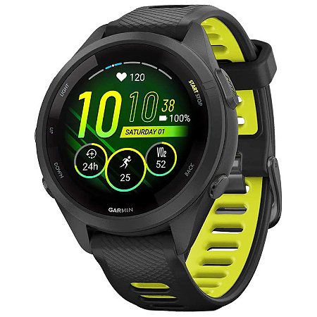 Relogio Smartwatch Garmin Forerunner 265S Music 42mm- Black/Yellow 13 Sensores Wifi + Detector de Luzes Varia e Tracback (010-02810-03)