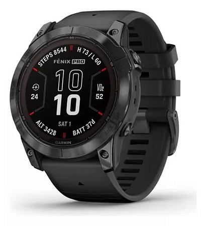 Relógio Multi Esportivo Garmin Fenix 7X Pro Safira Solar Titanio Carbono 51mm com pulseira Interna Cinza com tela Touch e Lanterna