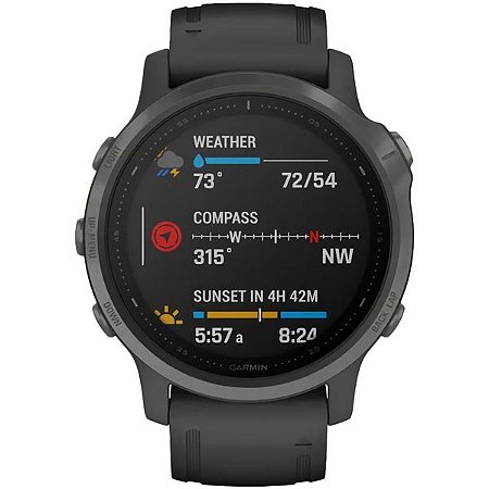 Relógio Multi Esportivo Garmin Fenix 6S Safira com pulseira 42mm Cinza/Carvão  + Monitor Cardíaco + Pagamentos com tela Touch - 010-02159-27